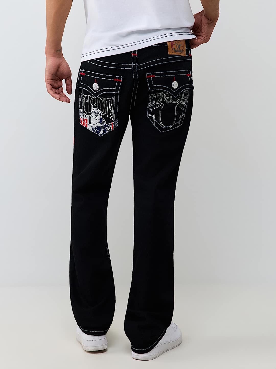 True Religion Men Black Solid Ricky Super T Straight Fit Jeans