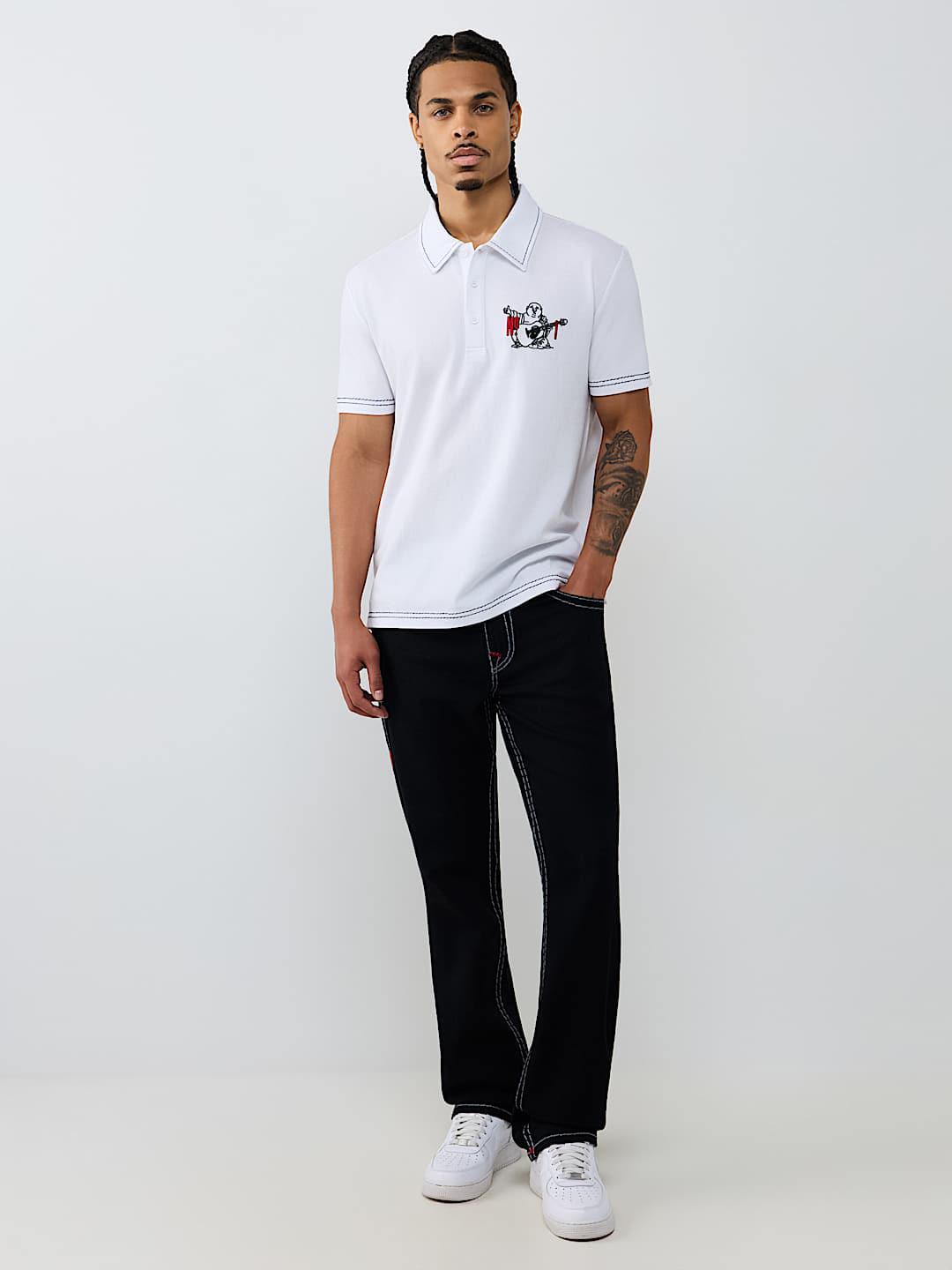 True Religion Men Black Solid Ricky Super T Straight Fit Jeans