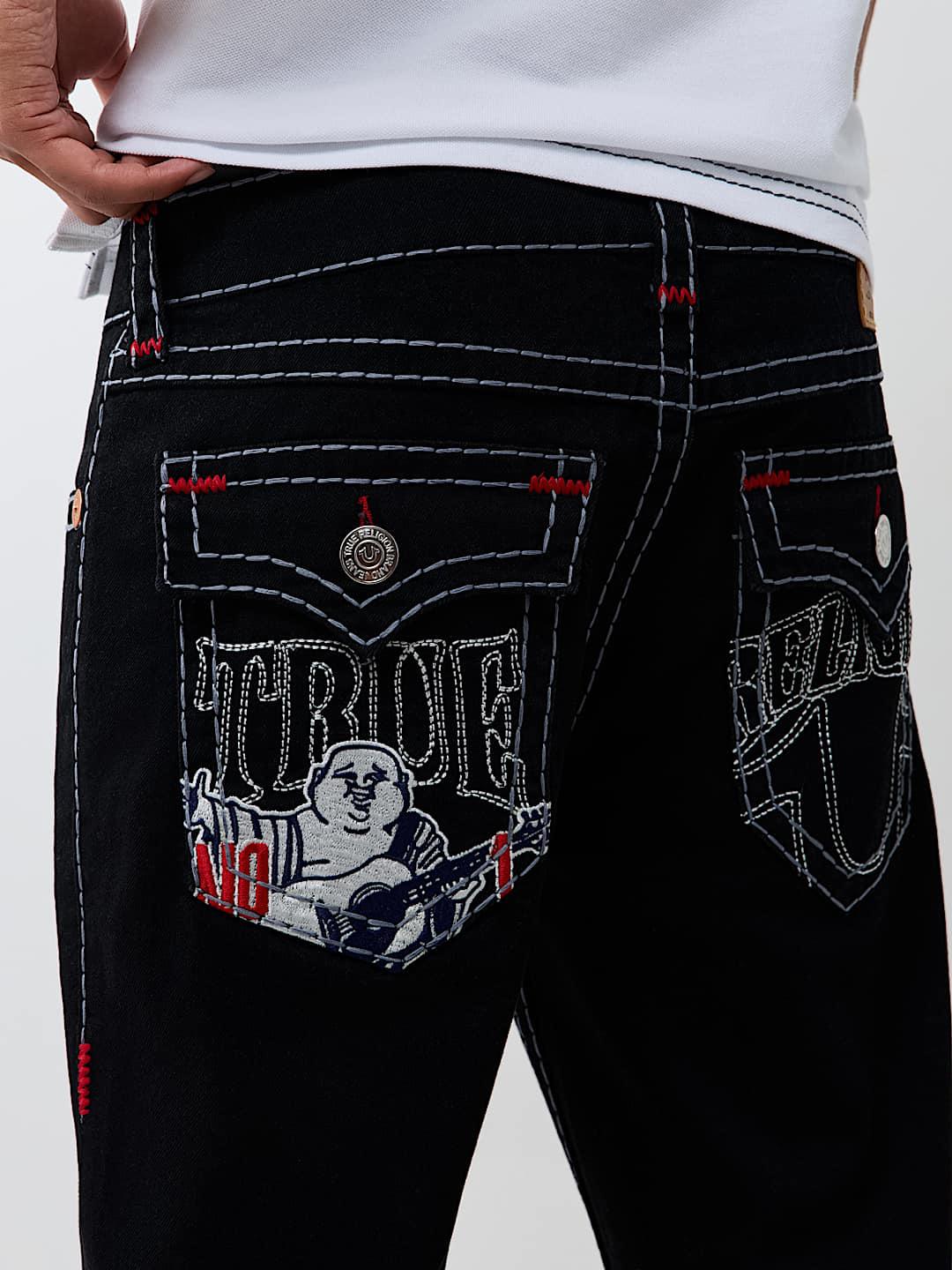 True Religion Men Black Solid Ricky Super T Straight Fit Jeans