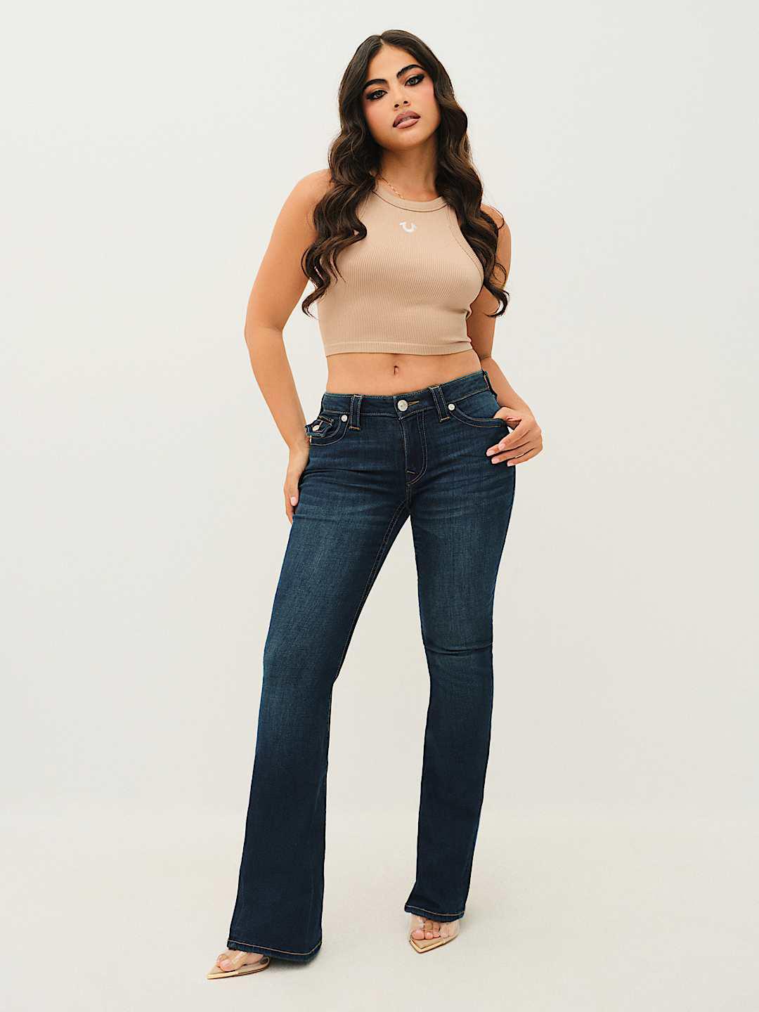 True Religion Joey SN Women Navy Blue Solid Flare Fit Jeans