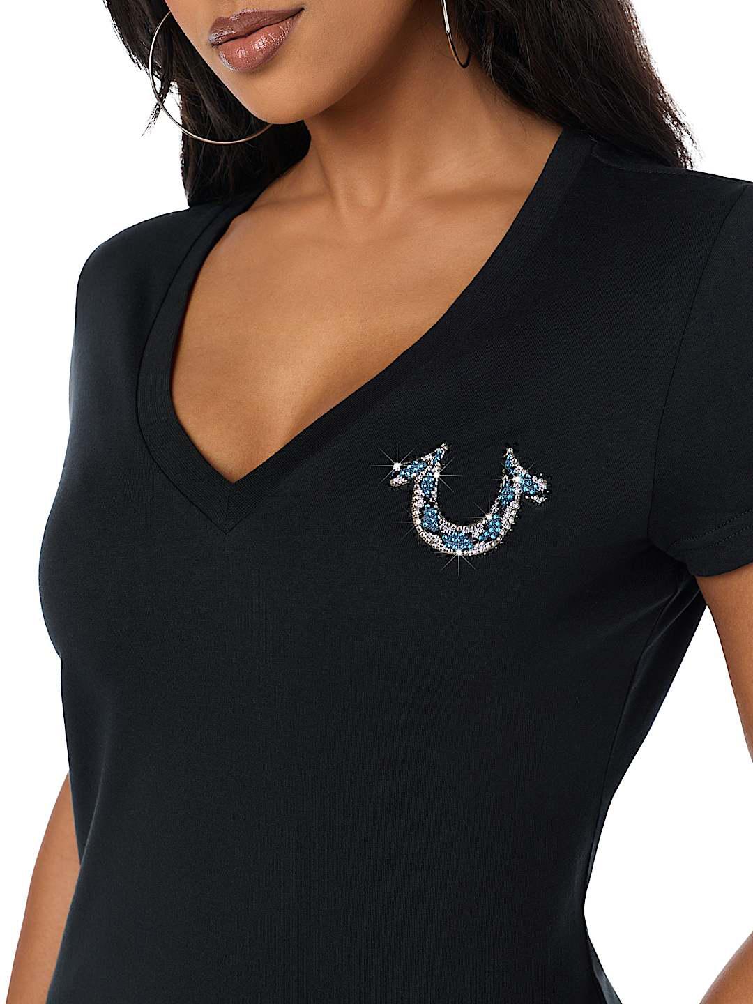 True Religion Women Black Embellished Regular Fit T-Shirt