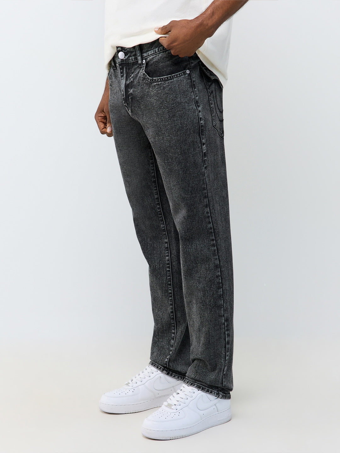 True Religion Men Grey Geno SN Solid Slim Fit Jeans