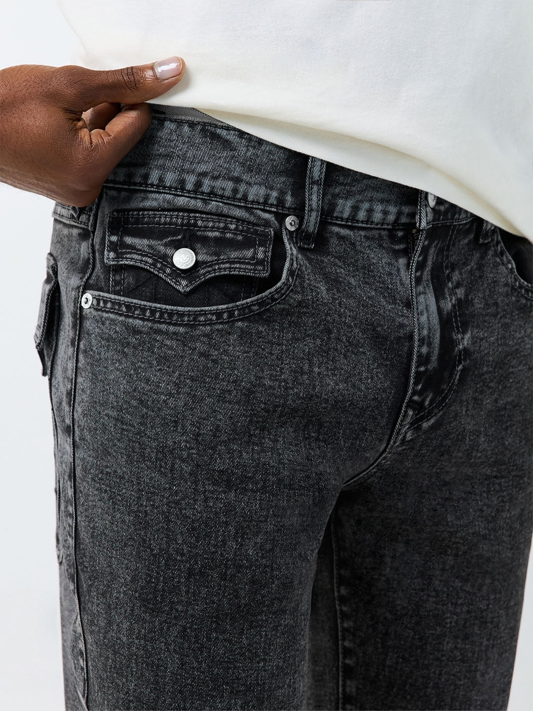 True Religion Men Grey Geno SN Solid Slim Fit Jeans