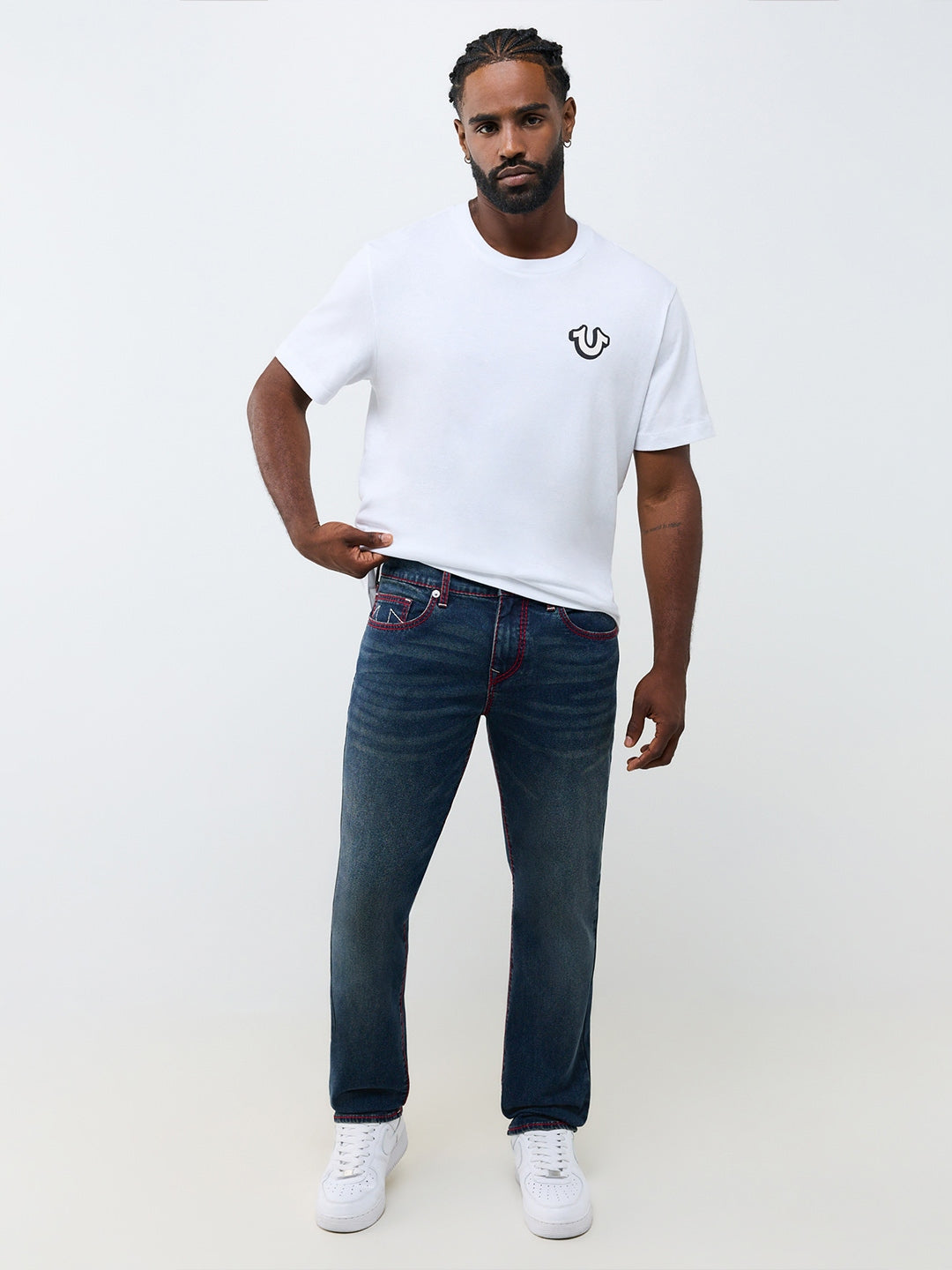 True Religion Men Navy Blue Geno Big T Solid Slim Fit Jeans