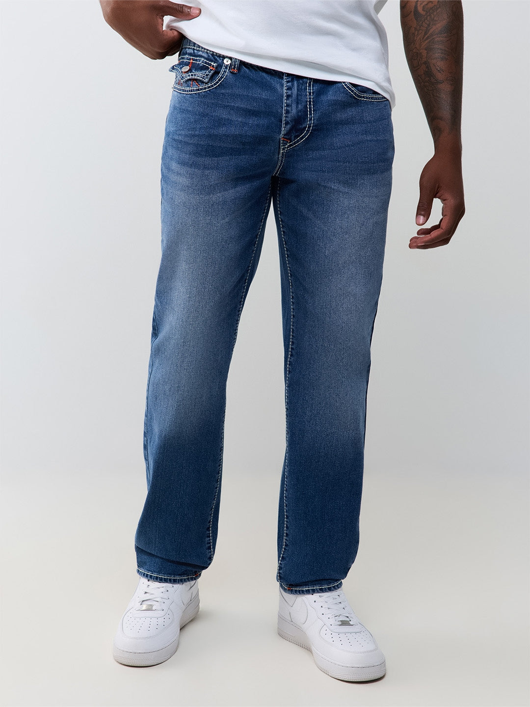 True Religion Men Navy Blue Geno Big T Solid Slim Fit Jeans
