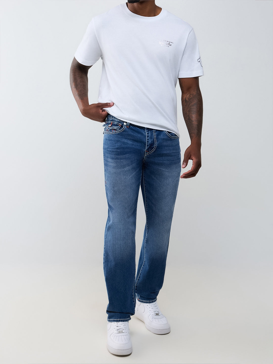 True Religion Men Navy Blue Geno Big T Solid Slim Fit Jeans