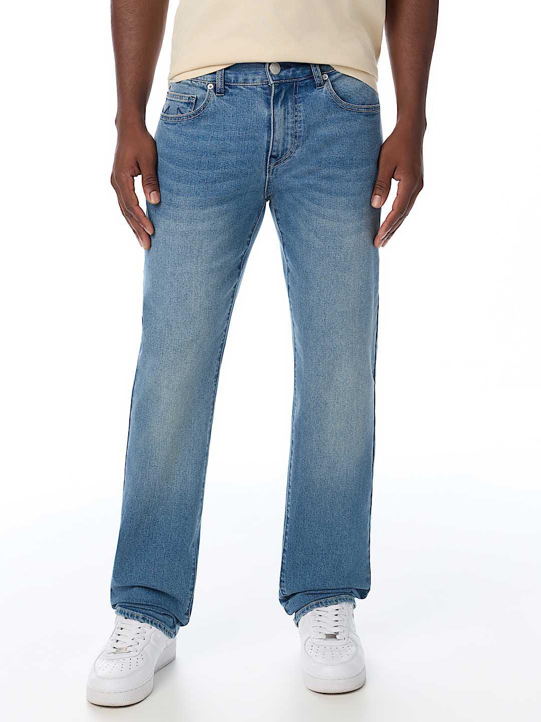 True Religion Men Ricky SN Blue Solid Straight Fit Jeans