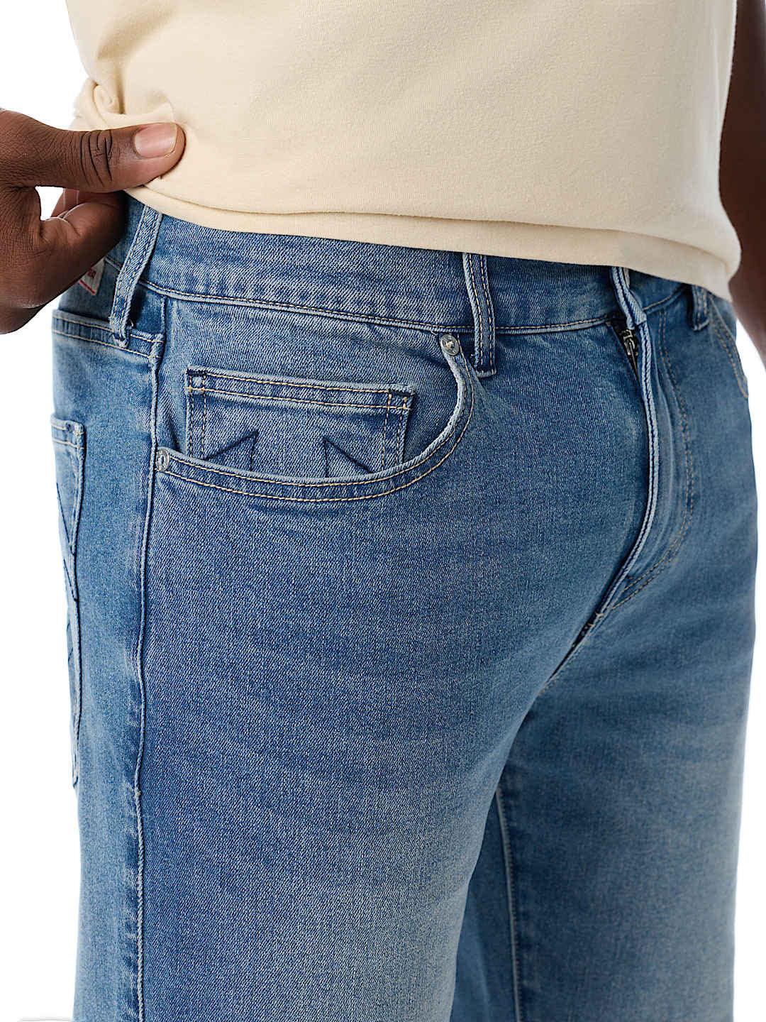 True Religion Men Ricky SN Blue Solid Straight Fit Jeans