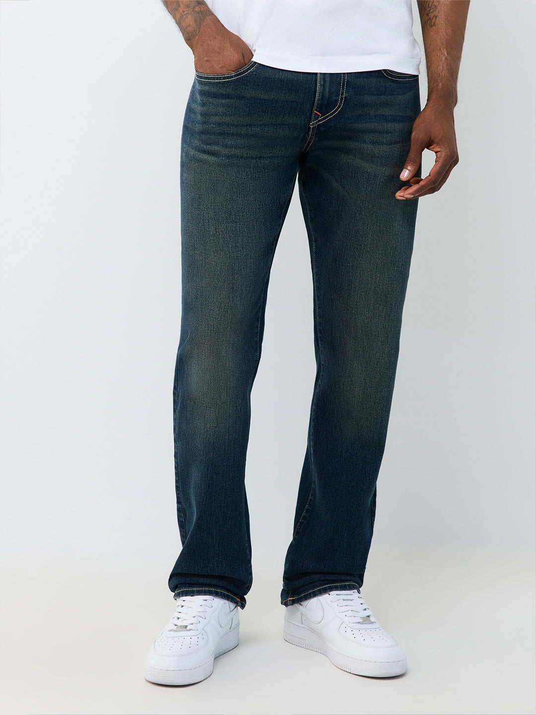 True Religion Men Navy Blue Ricky Solid Straight Fit Jeans
