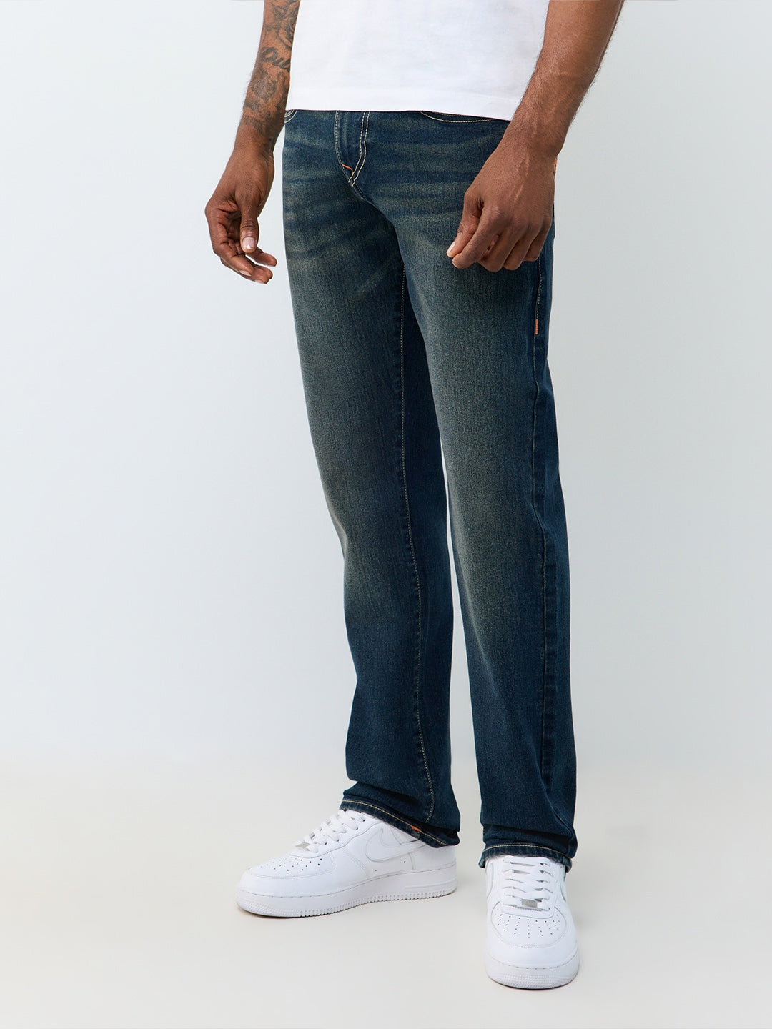 True Religion Men Navy Blue Ricky Solid Straight Fit Jeans