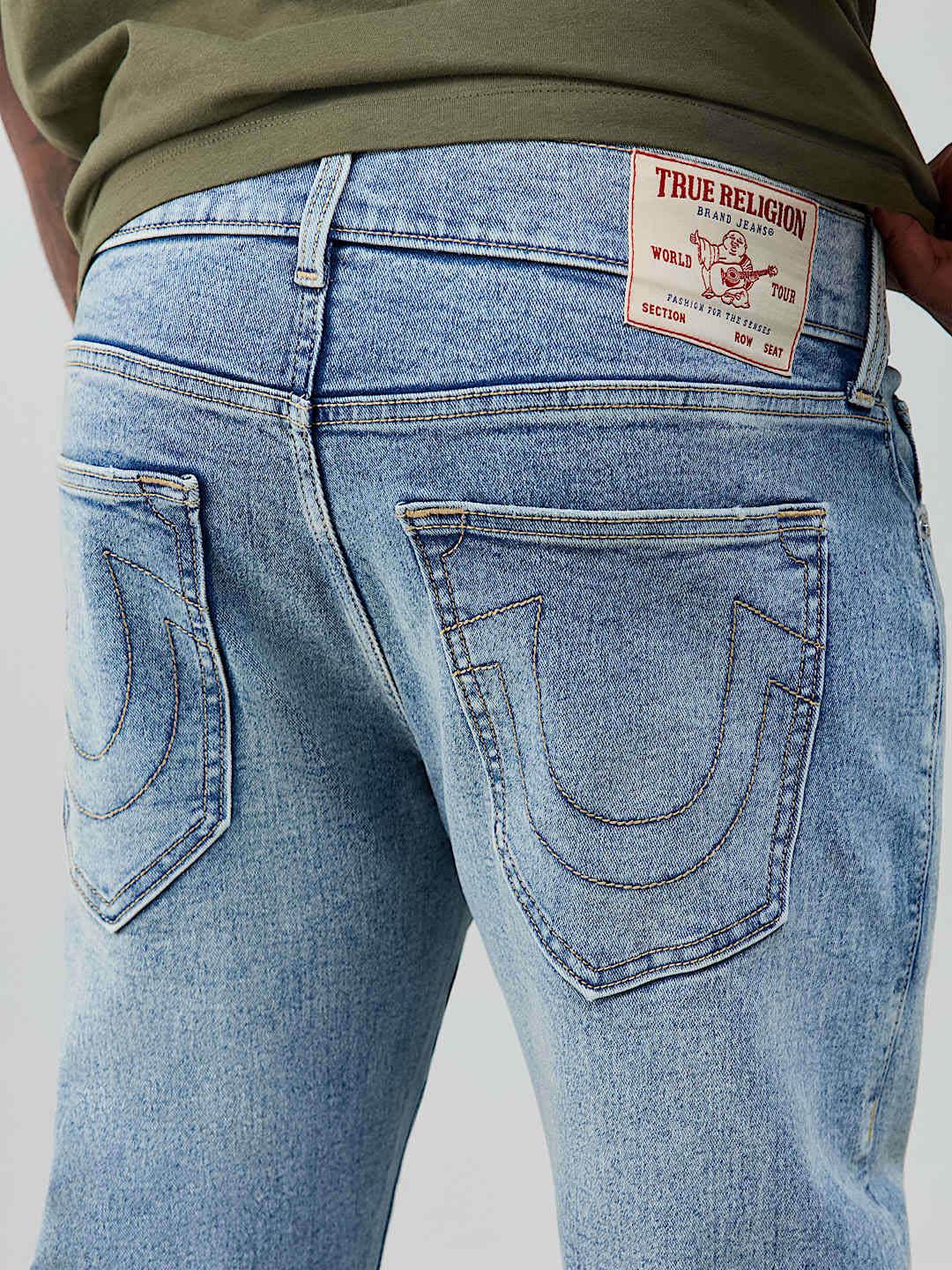 True Religion Men Blue Solid Ricky SN Straight Fit Jeans