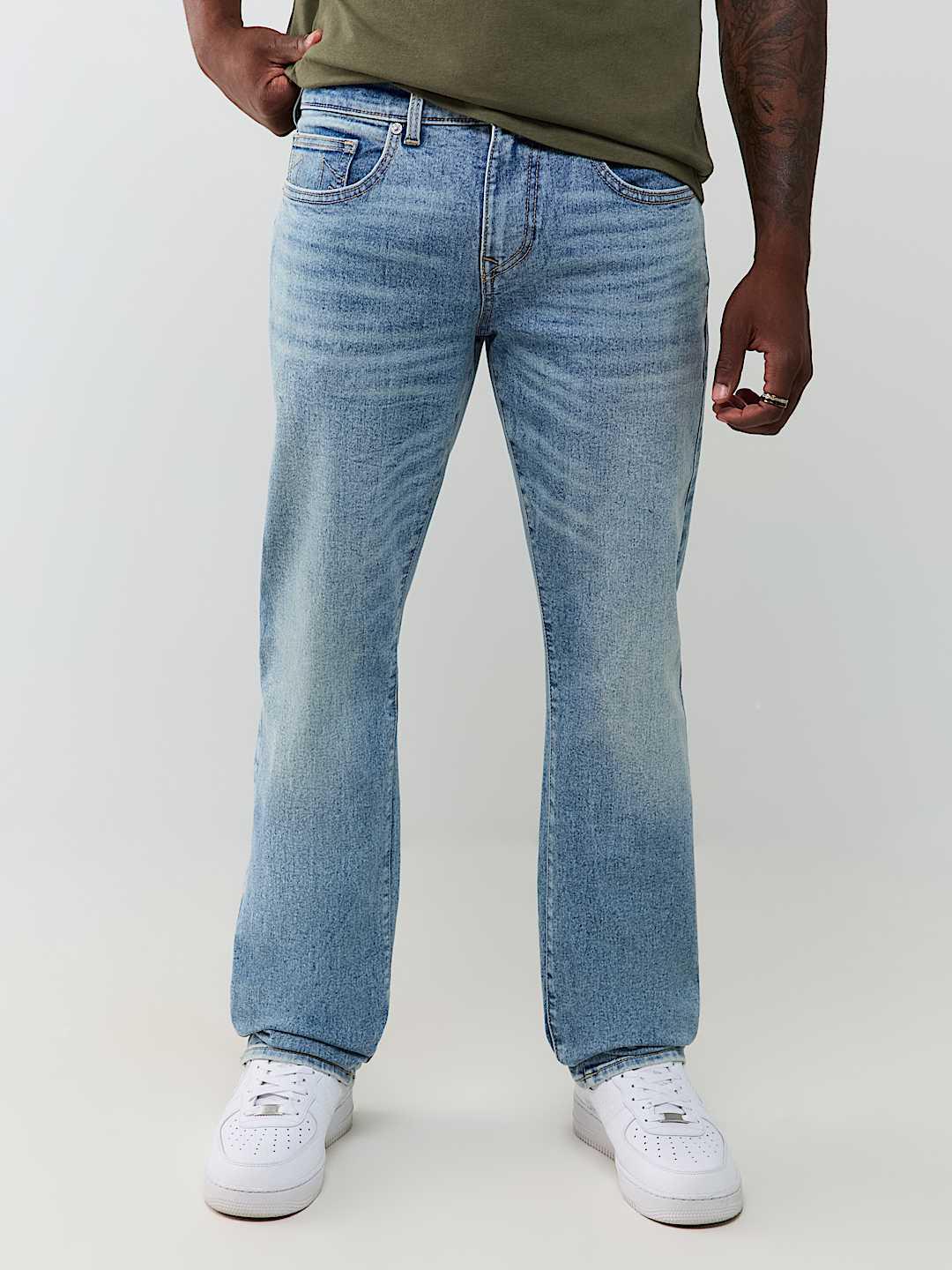 True Religion Men Blue Solid Ricky SN Straight Fit Jeans