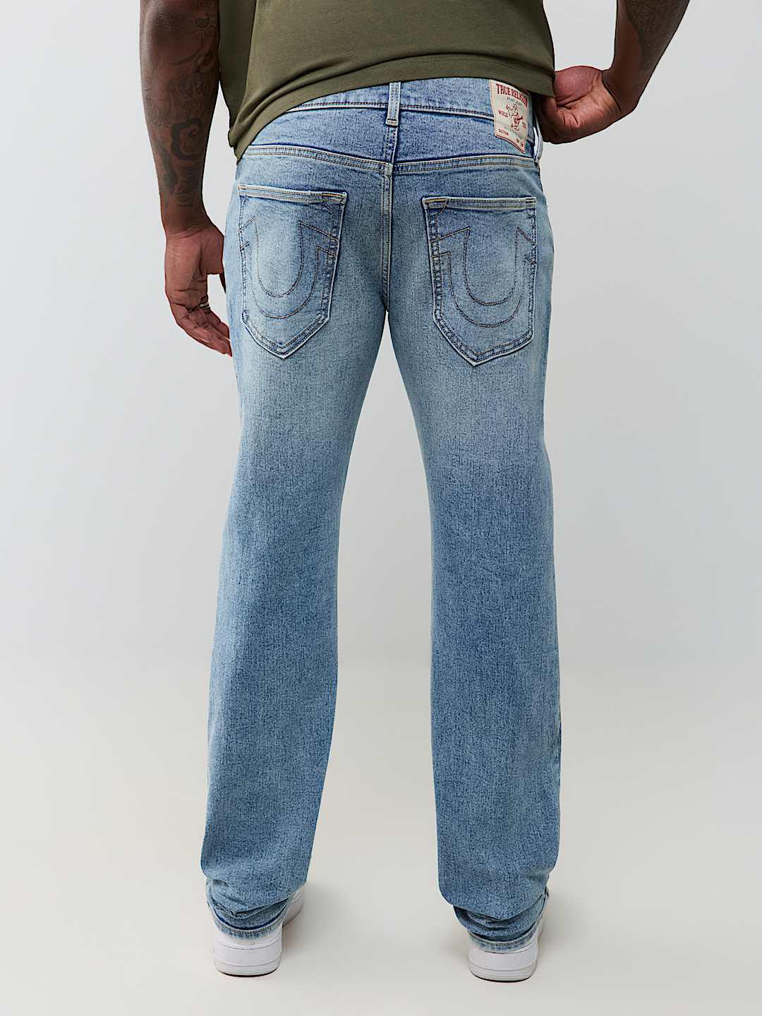True Religion Men Blue Solid Ricky SN Straight Fit Jeans
