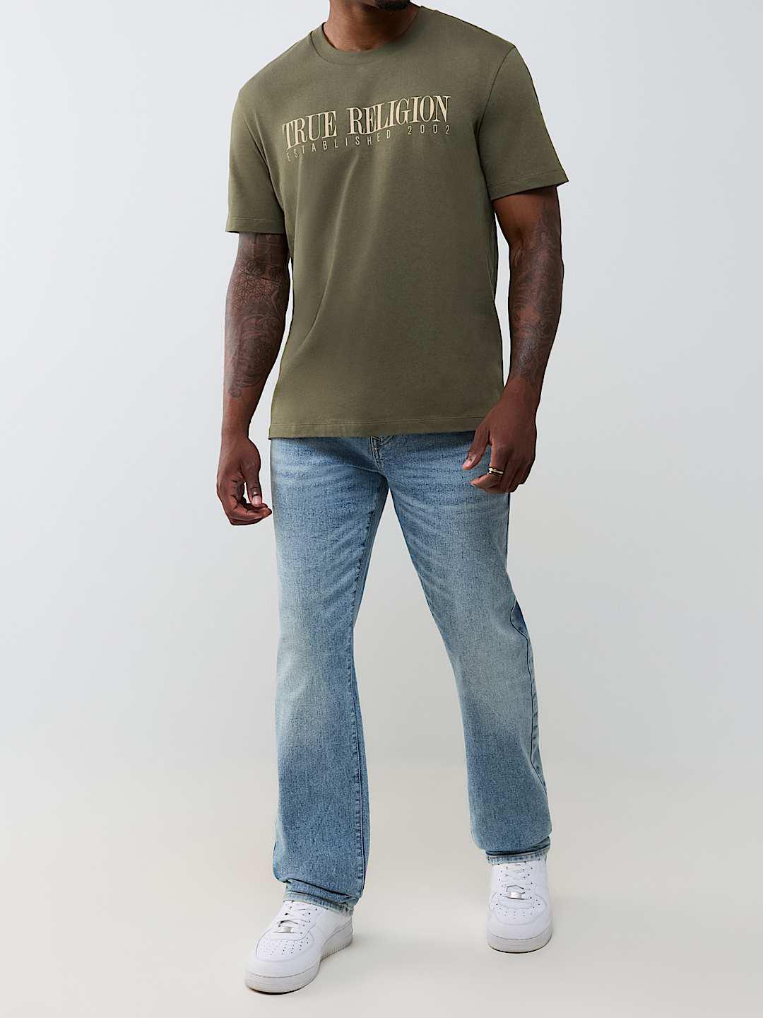 True Religion Men Blue Solid Ricky SN Straight Fit Jeans
