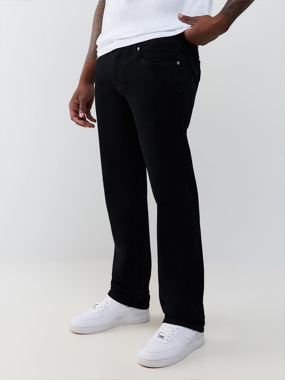 True Religion Men Black Ricky SN Solid Straight Fit Jeans