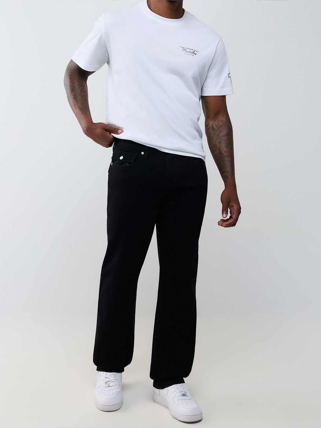 True Religion Men Black Ricky SN Solid Straight Fit Jeans