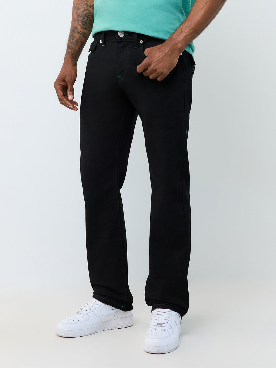True Religion Men Black Ricky SN Solid Straight Fit Jeans