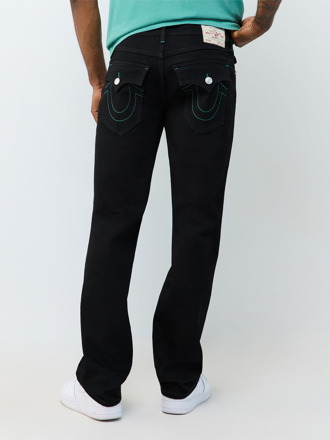 True Religion Men Black Ricky SN Solid Straight Fit Jeans