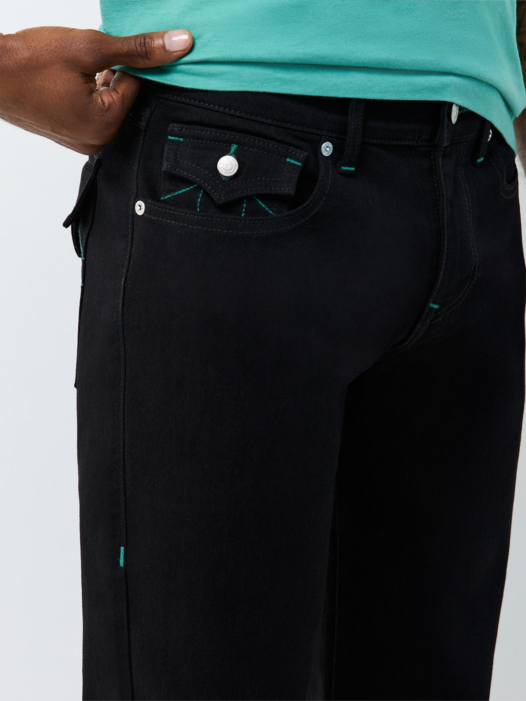 True Religion Men Black Ricky SN Solid Straight Fit Jeans
