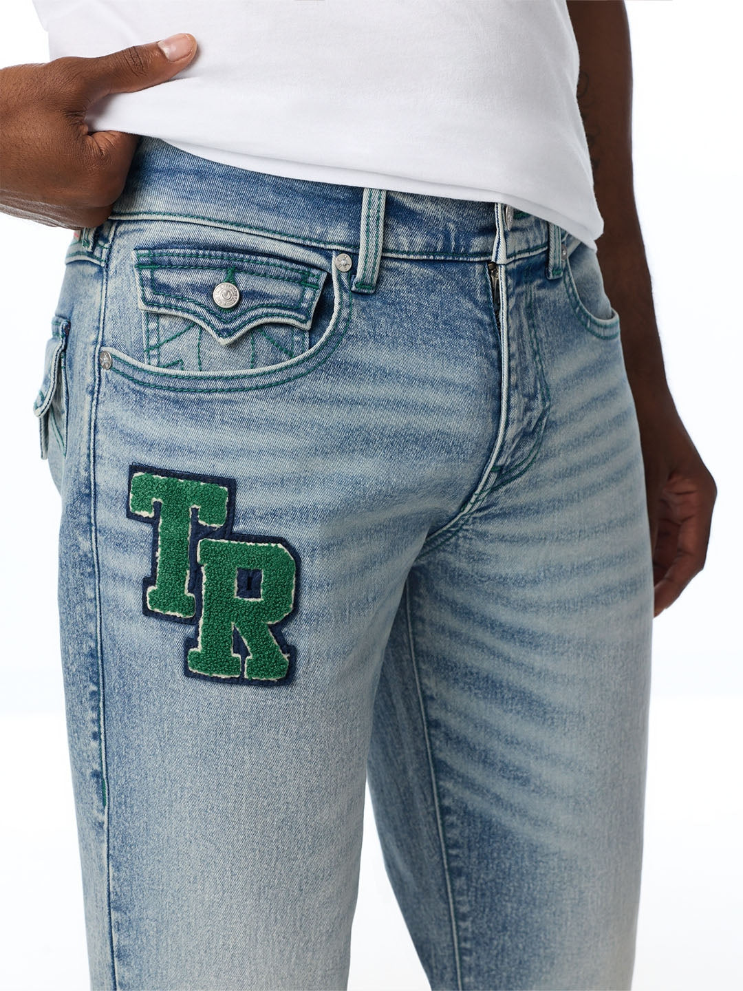 True Religion Men Blue Ricky SN Embroidered Straight Fit Jeans