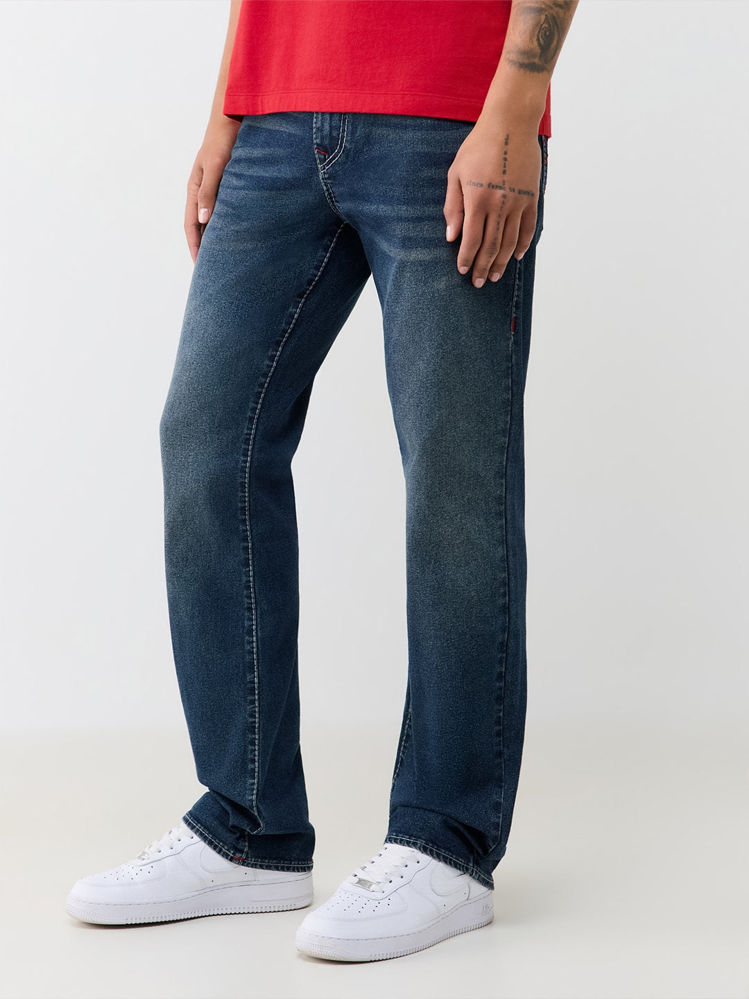 True Religion Men Navy Blue Ricky Big T Solid Straight Fit Jeans