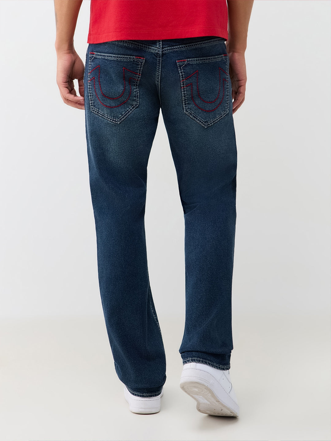 True Religion Men Navy Blue Ricky Big T Solid Straight Fit Jeans
