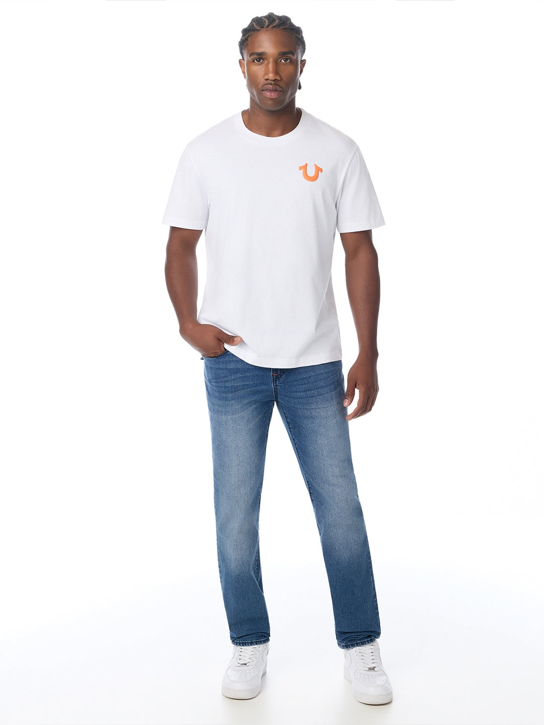 True Religion Men Blue Rocco Big T Solid Skinny Fit Jeans
