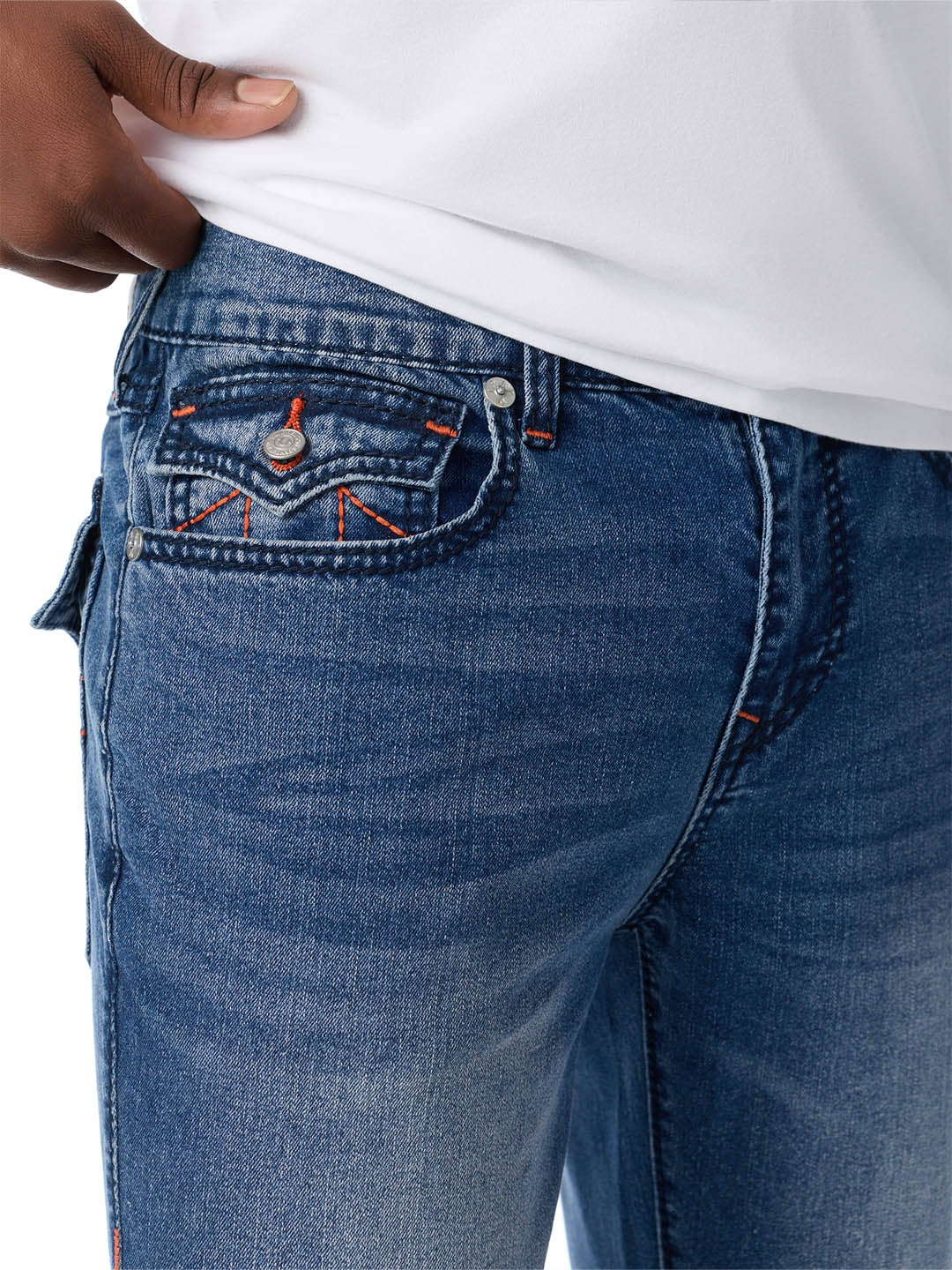 True Religion Men Blue Rocco Big T Solid Skinny Fit Jeans