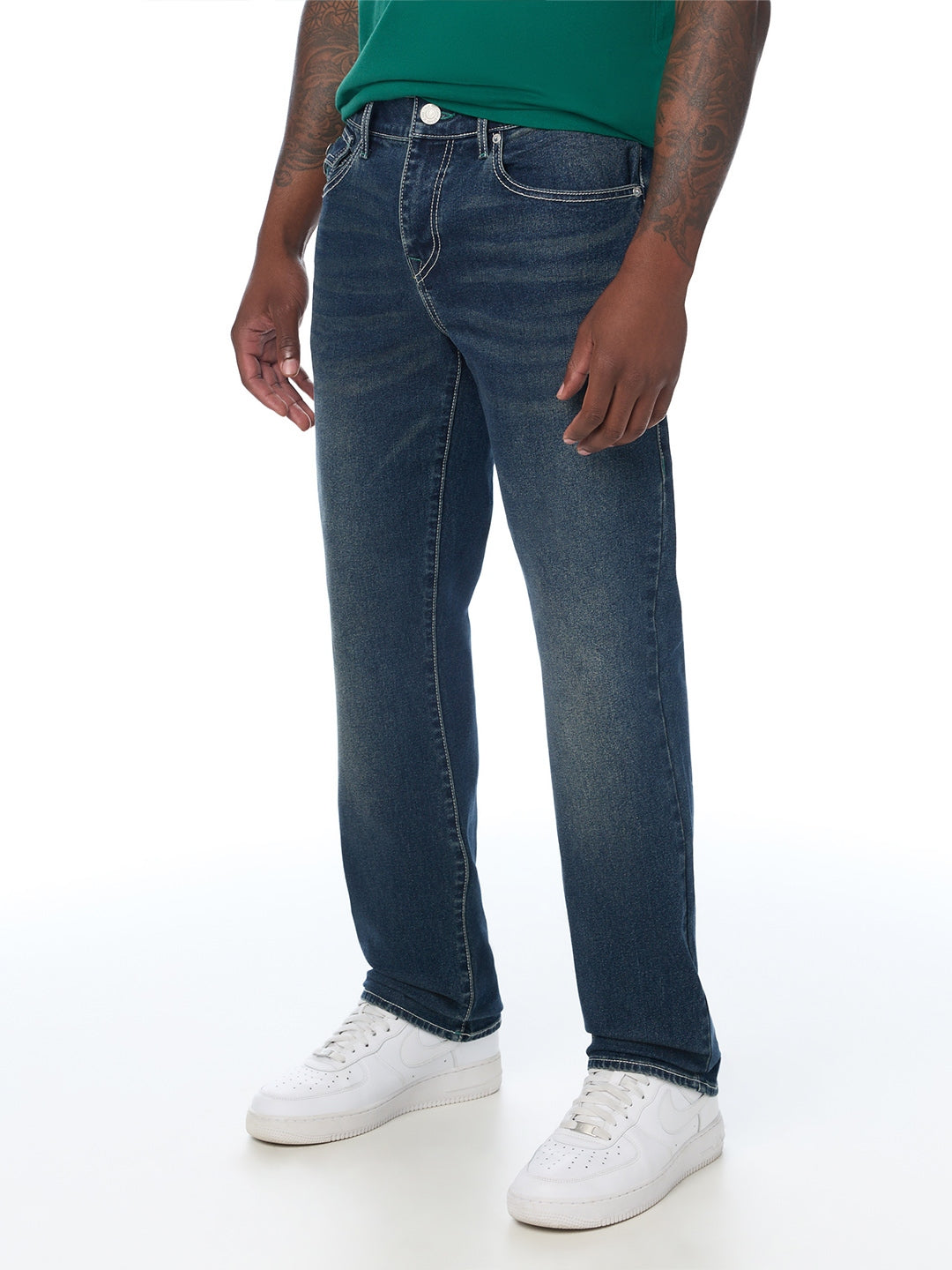 True Religion Men Navy Blue Ricky SN Solid Straight Fit Jeans