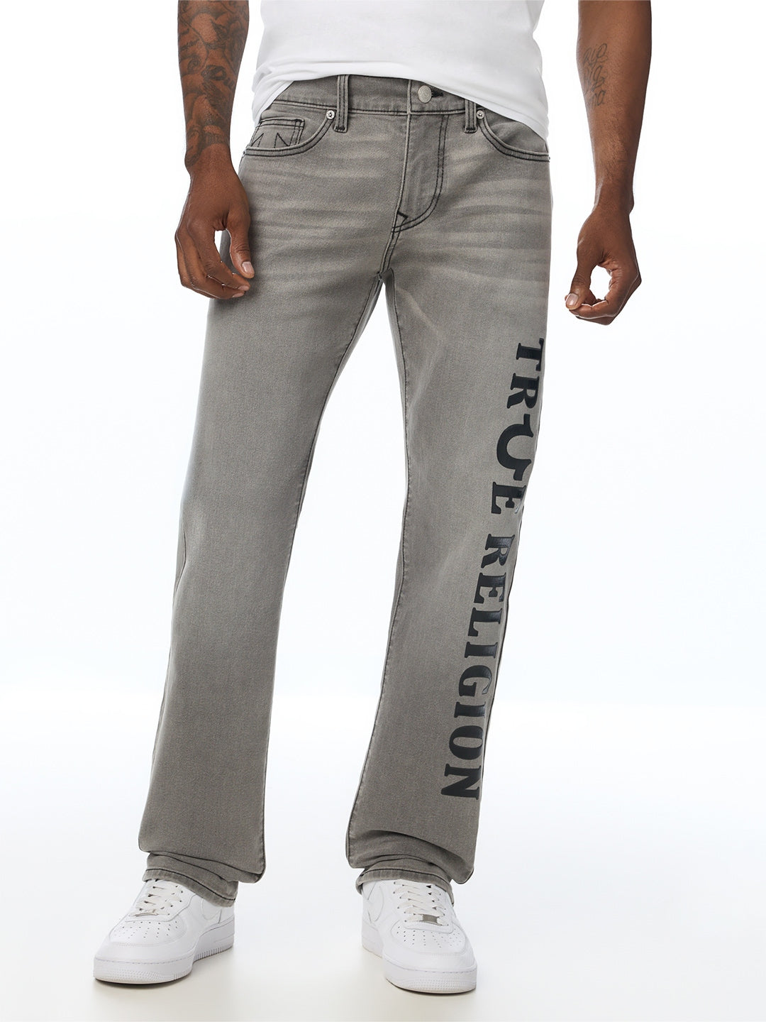 True Religion Men Grey Ricky SN Graphic Straight Fit Jeans