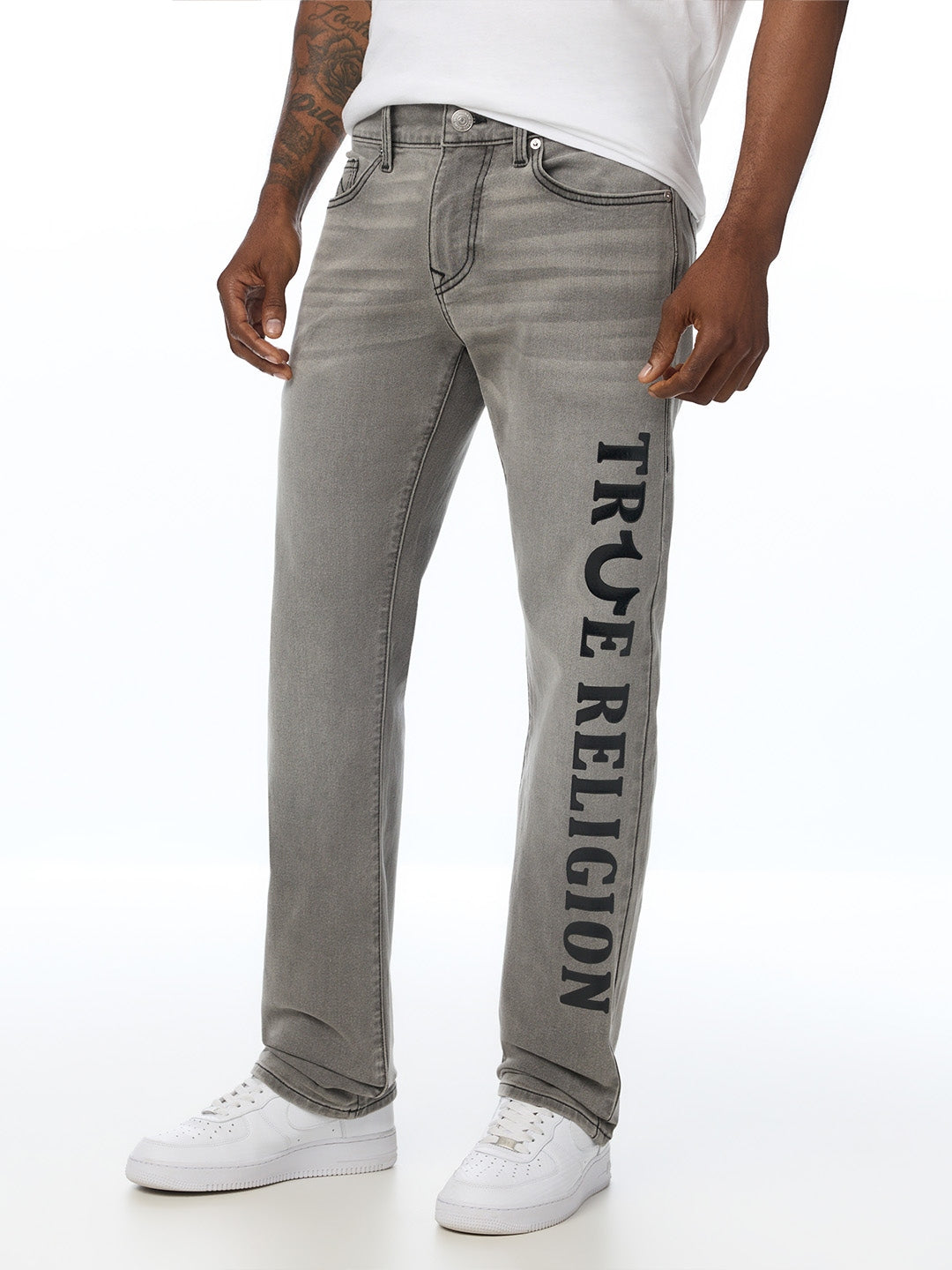 True Religion Men Grey Ricky SN Graphic Straight Fit Jeans