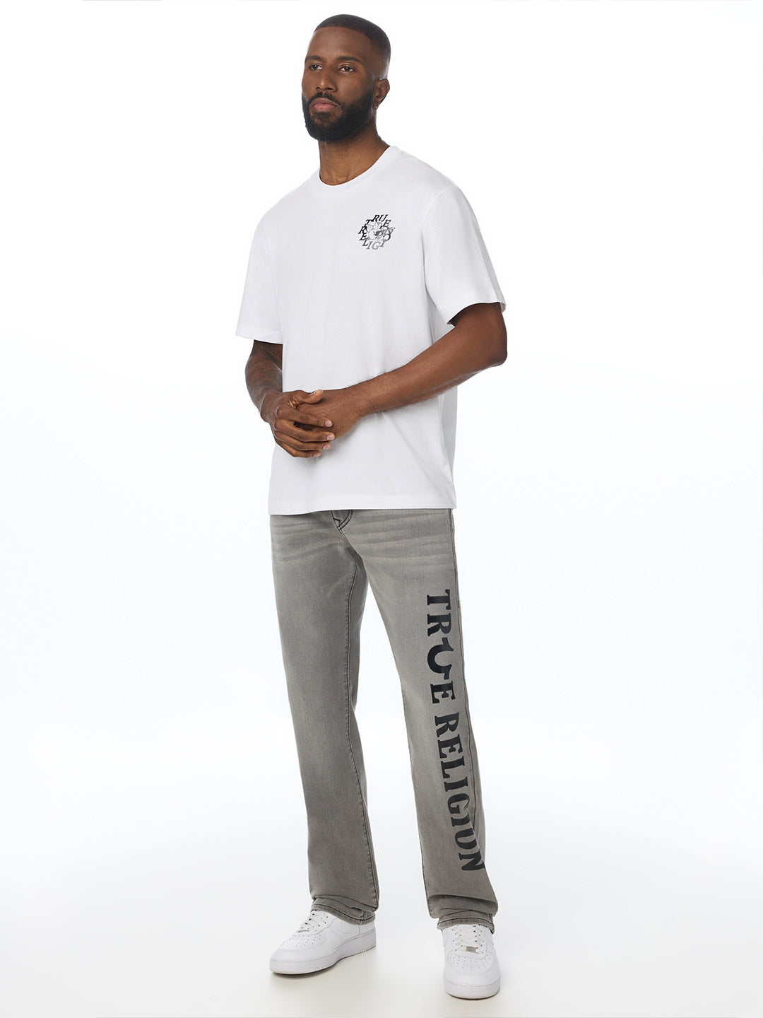 True Religion Men Grey Ricky SN Graphic Straight Fit Jeans