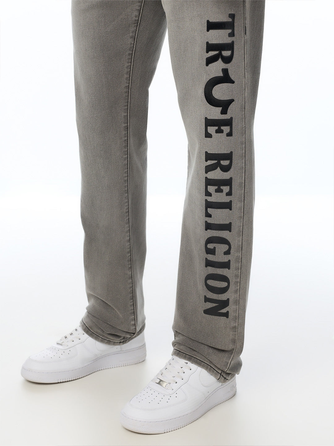 True Religion Men Grey Ricky SN Graphic Straight Fit Jeans