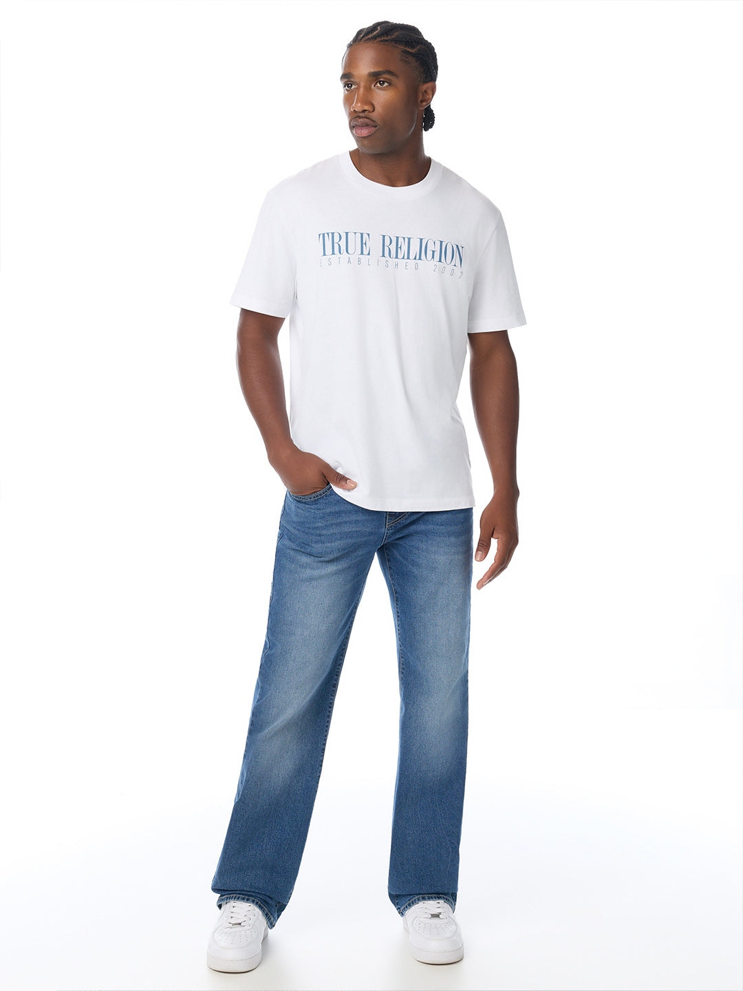 True Religion Men Blue Billy SN Solid Bootcut Jeans