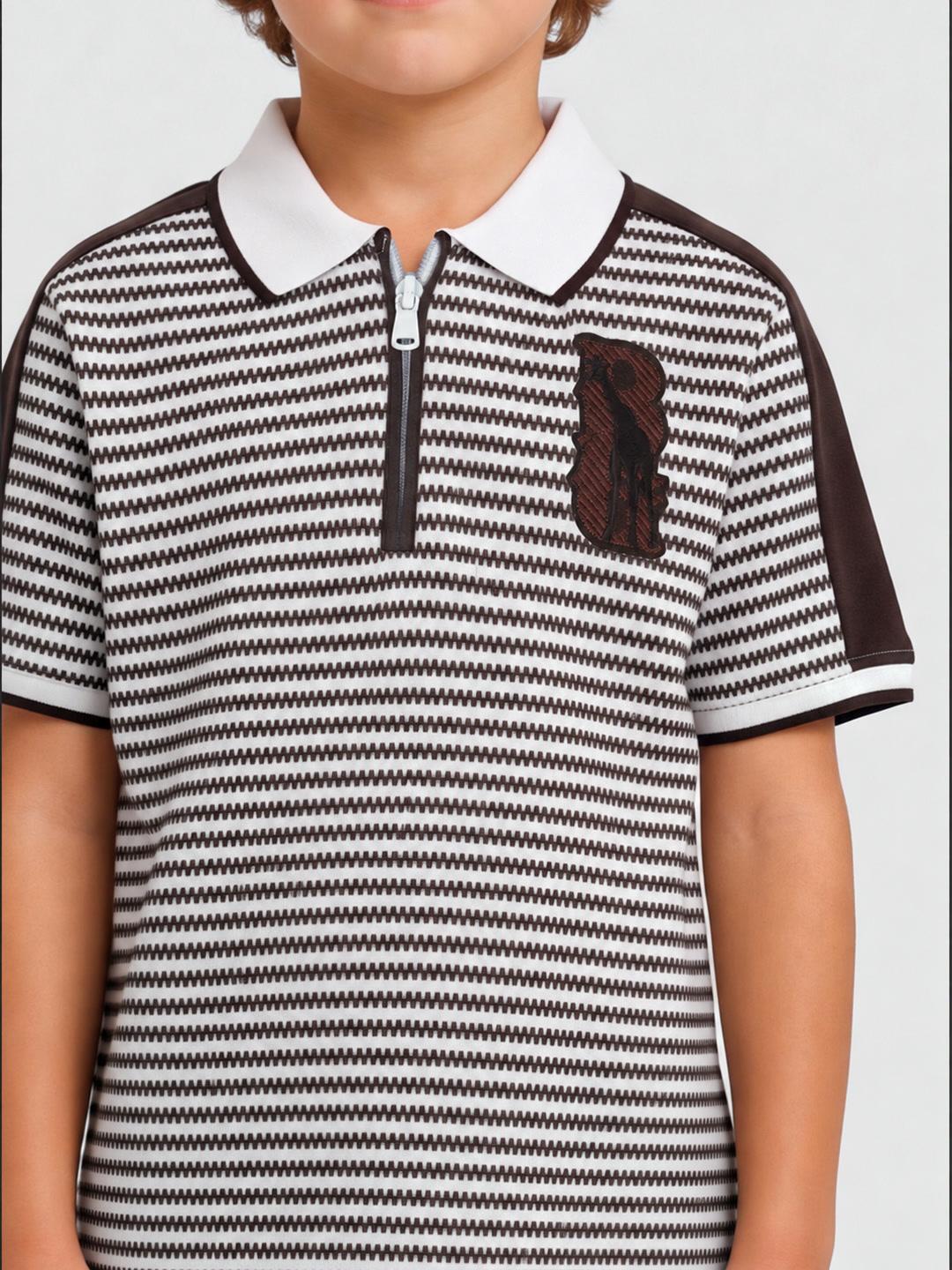 Blue Giraffe Boys White Striped Regular Fit Polo T-Shirt