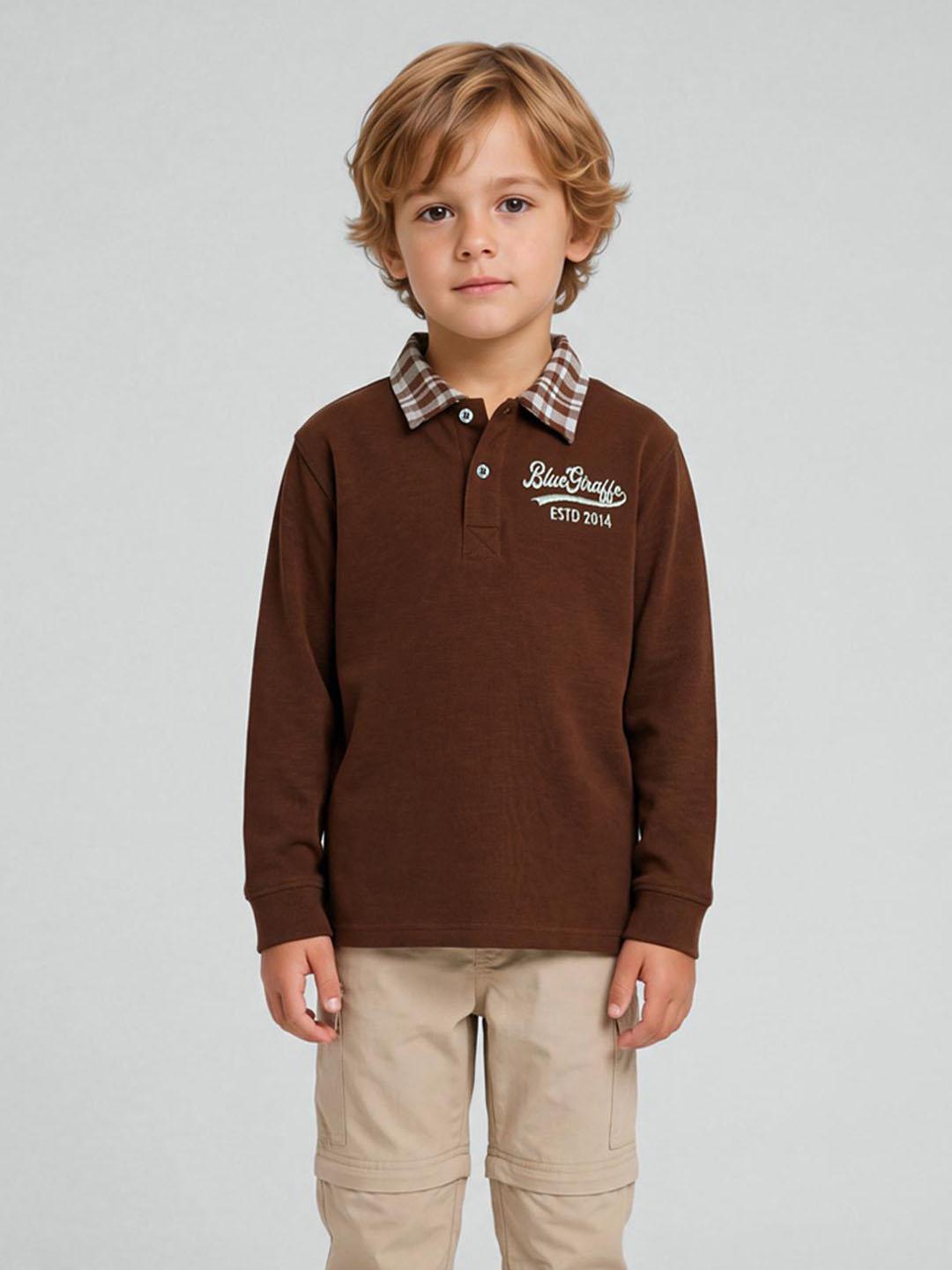 Blue Giraffe Boys Brown Solid Regular Fit Polo T-Shirt