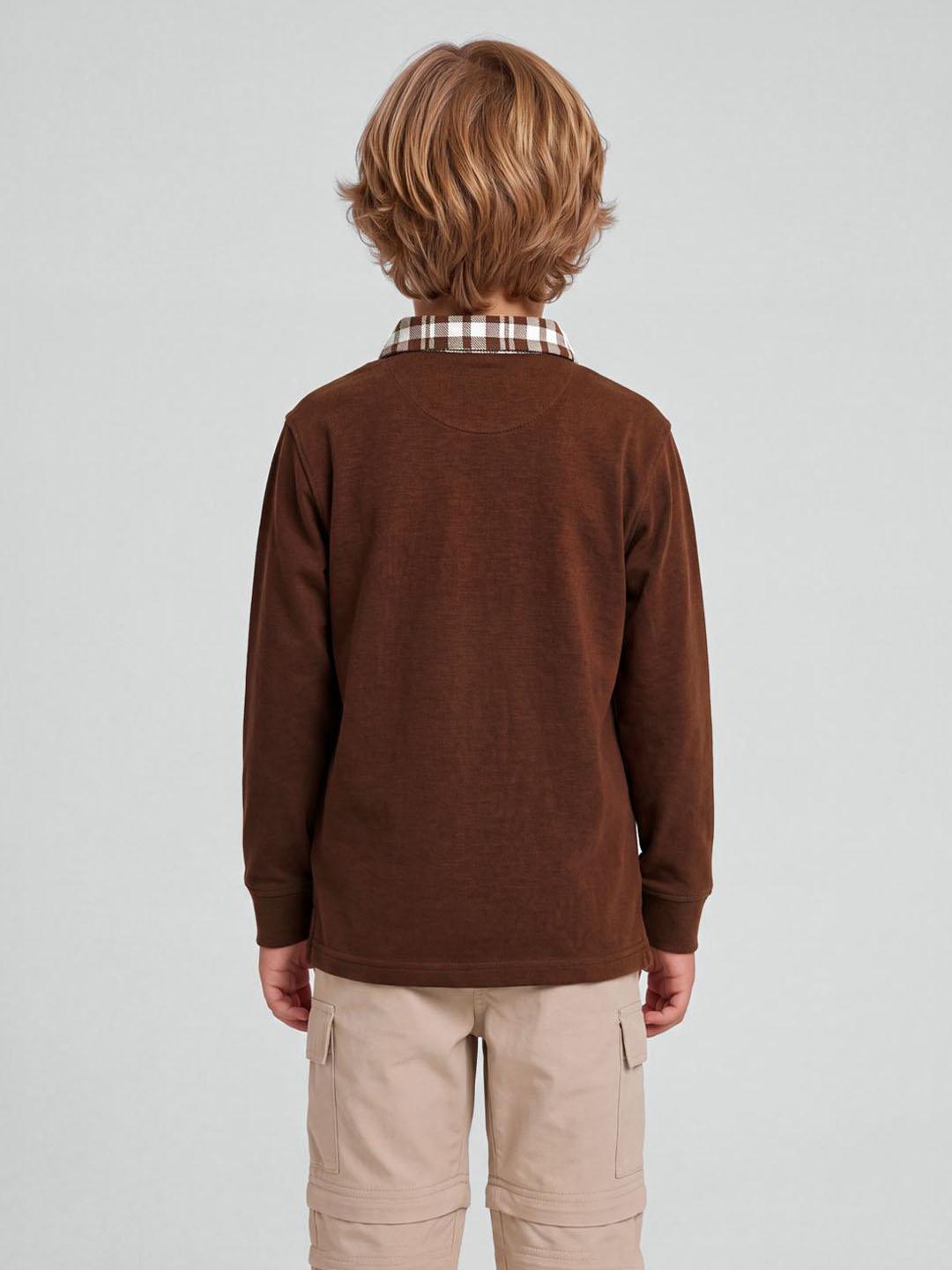 Blue Giraffe Boys Brown Solid Regular Fit Polo T-Shirt