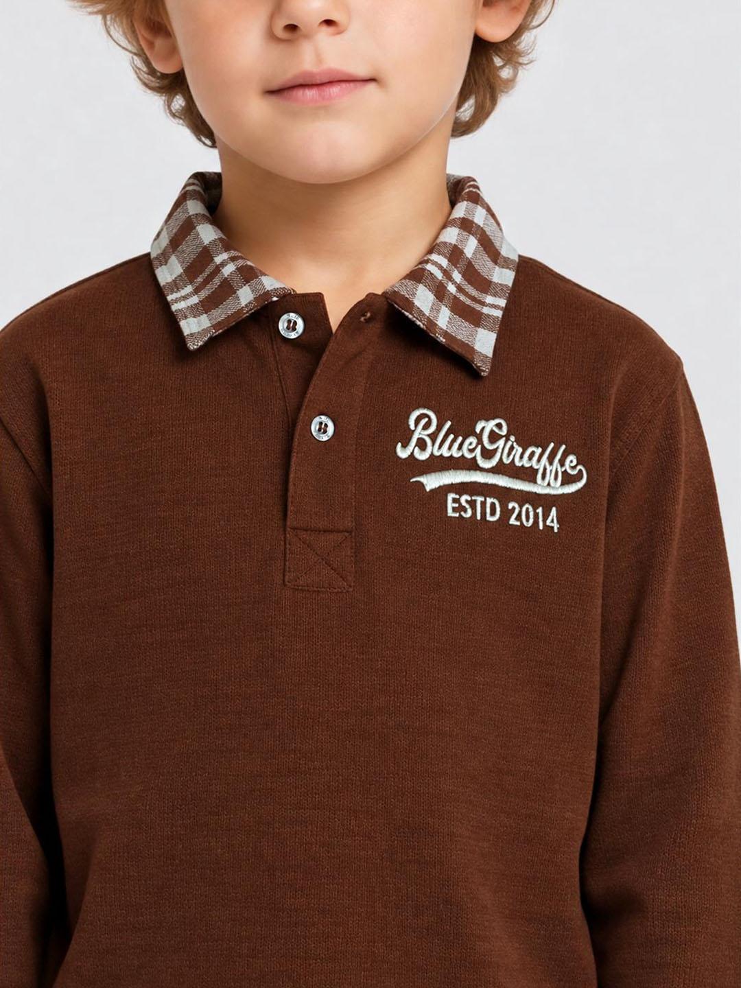 Blue Giraffe Boys Brown Solid Regular Fit Polo T-Shirt