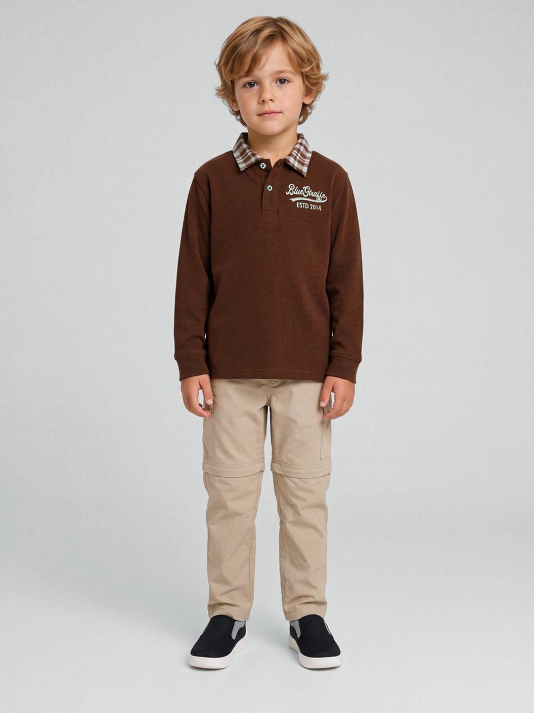 Blue Giraffe Boys Brown Solid Regular Fit Polo T-Shirt