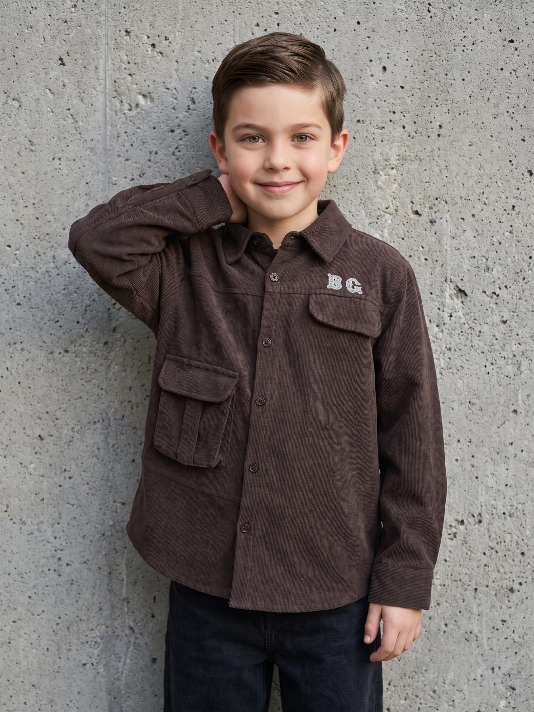 Blue Giraffe Boys Brown Regular Fit Solid Shacket