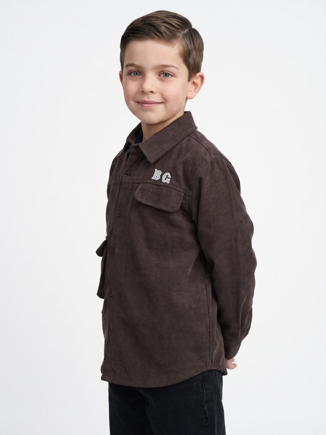 Blue Giraffe Boys Brown Regular Fit Solid Shacket