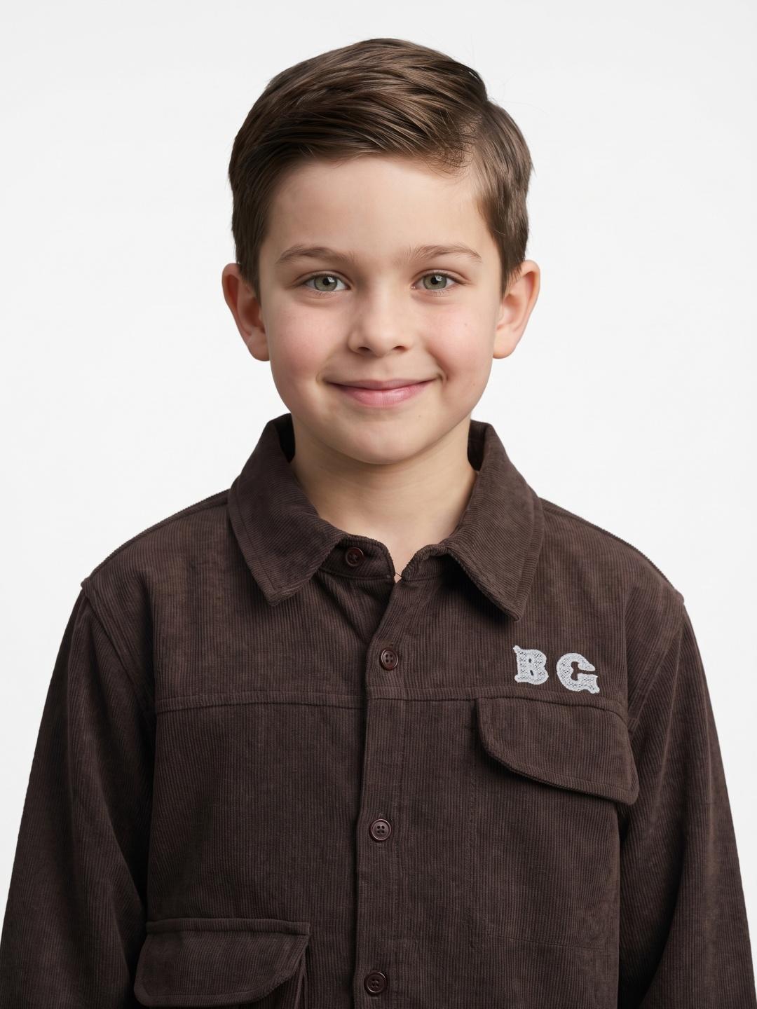 Blue Giraffe Boys Brown Regular Fit Solid Shacket