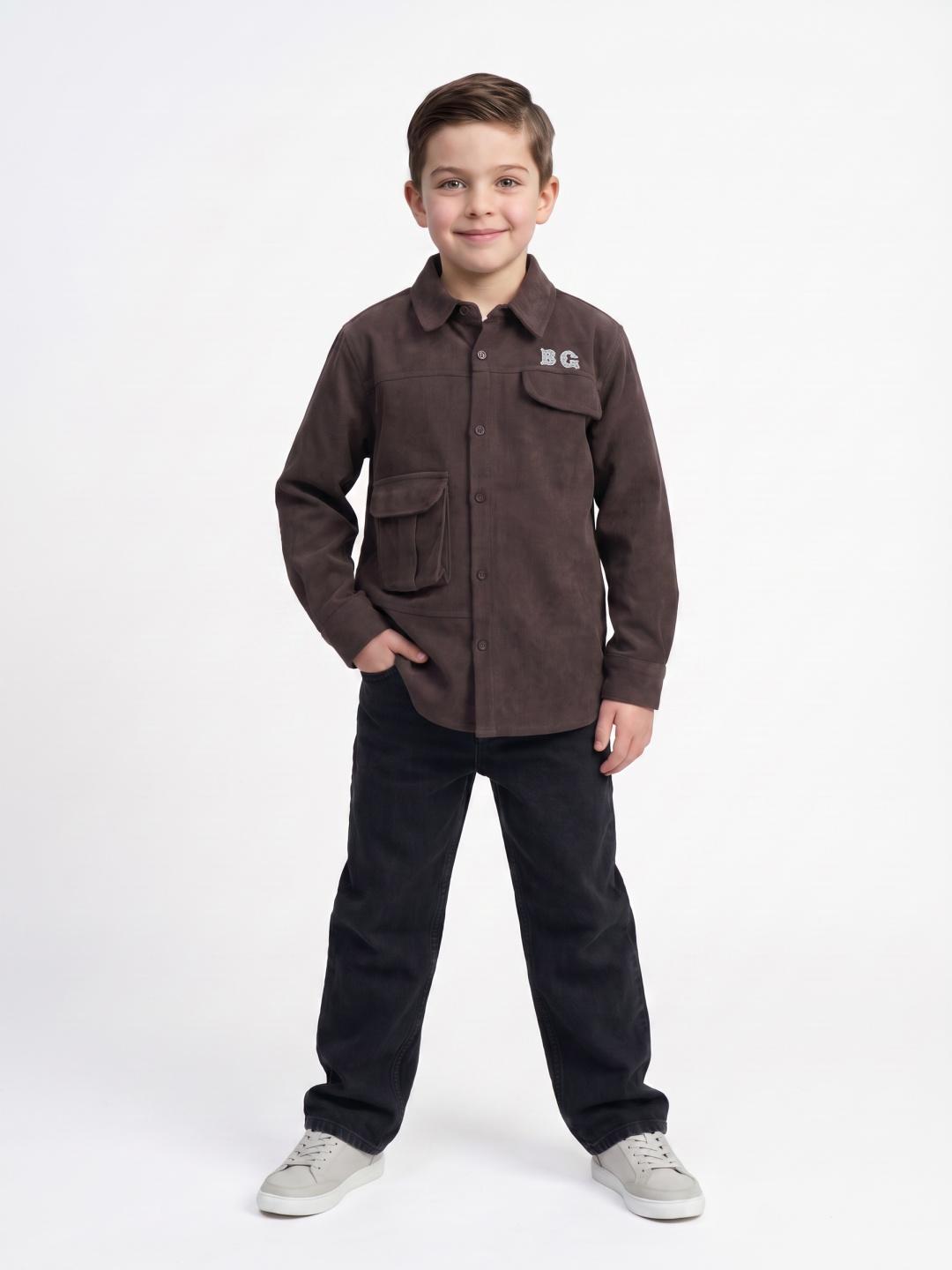 Blue Giraffe Boys Brown Regular Fit Solid Shacket
