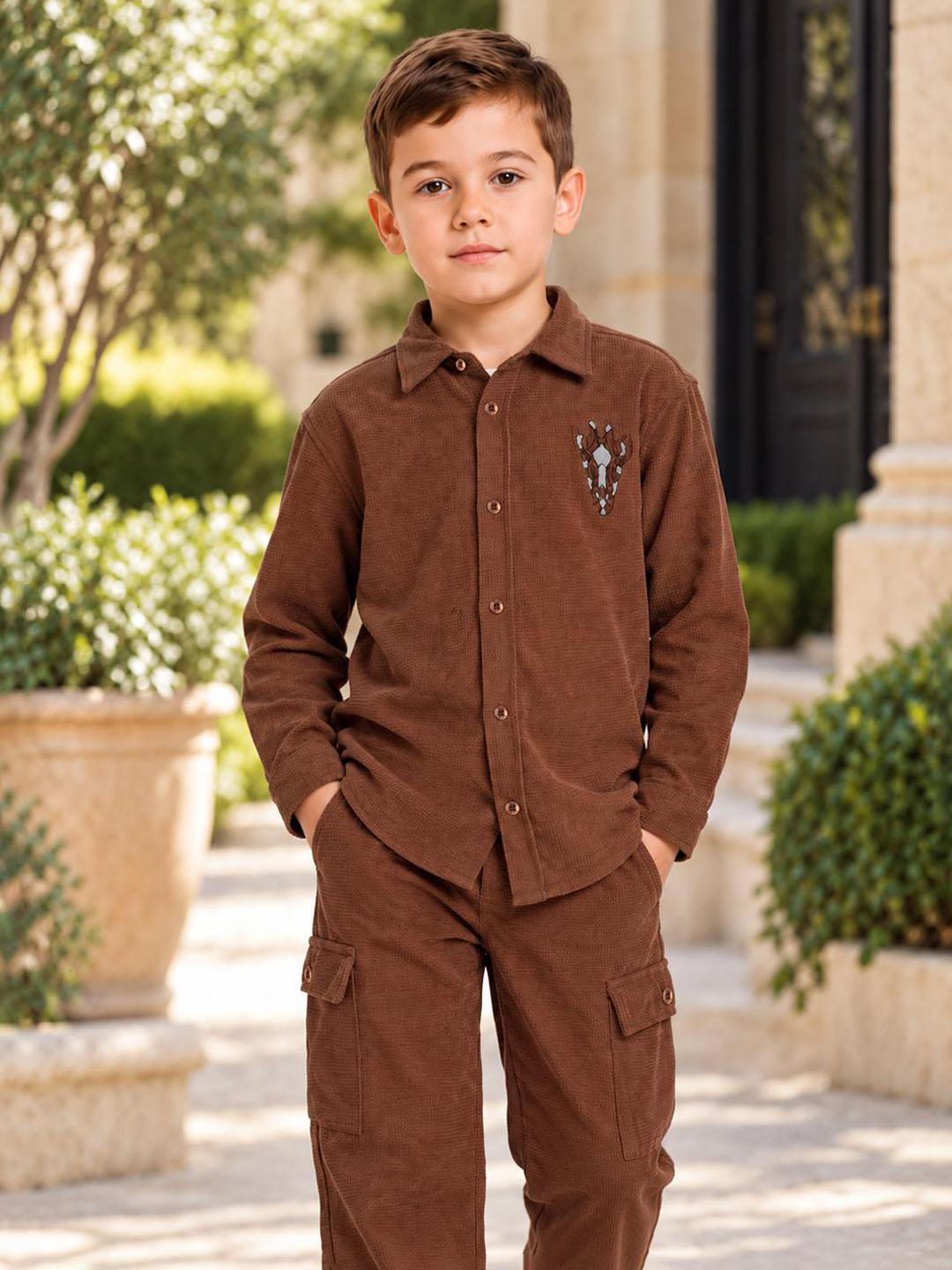 Blue Giraffe Boys Brown Solid Regular Fit Shacket
