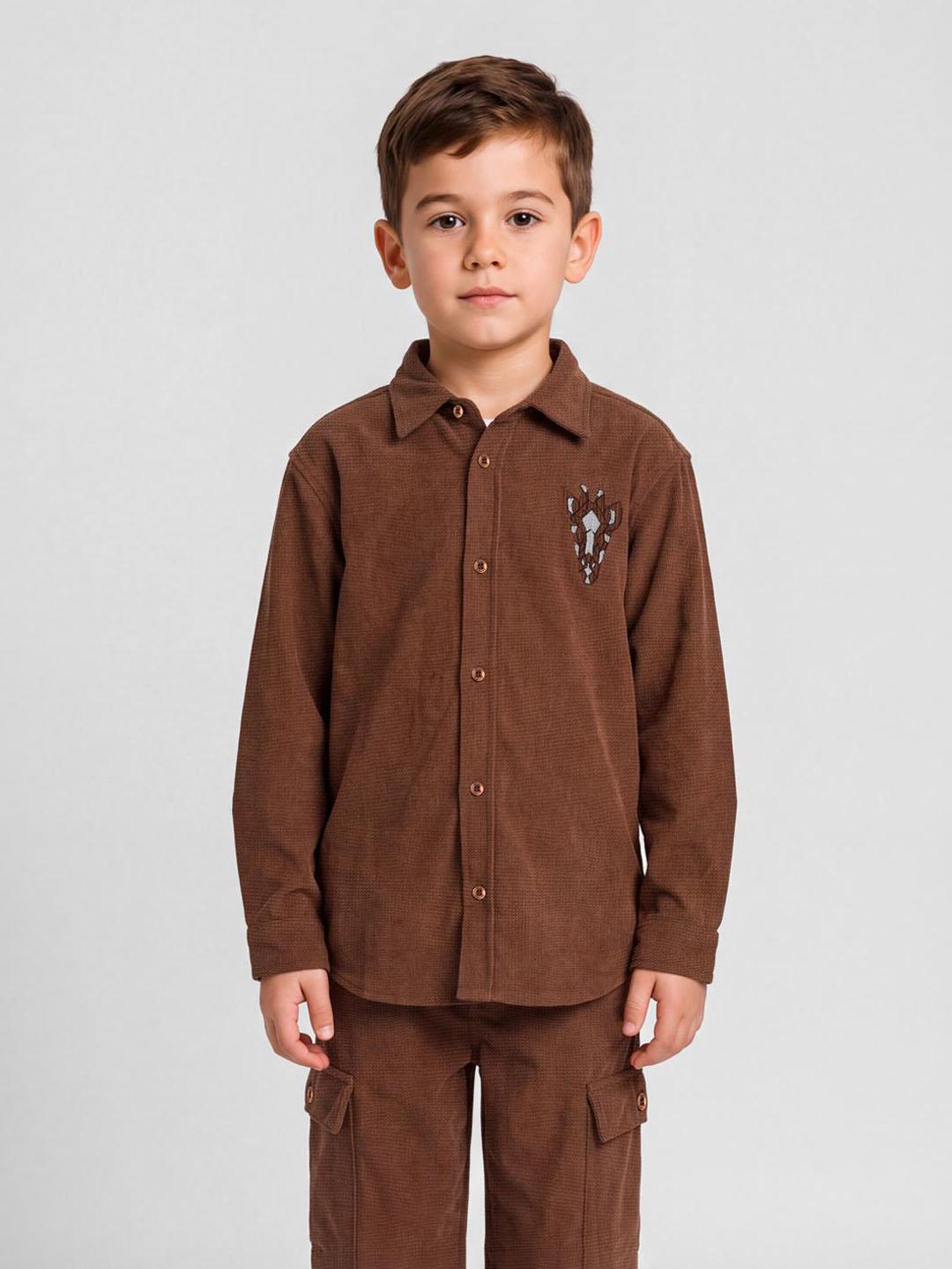 Blue Giraffe Boys Brown Solid Regular Fit Shacket