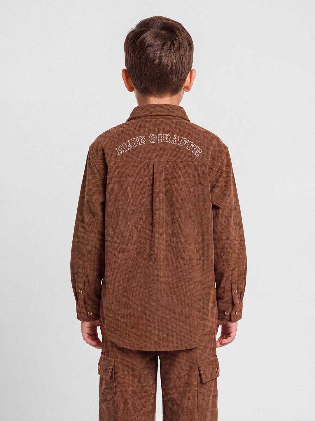 Blue Giraffe Boys Brown Solid Regular Fit Shacket
