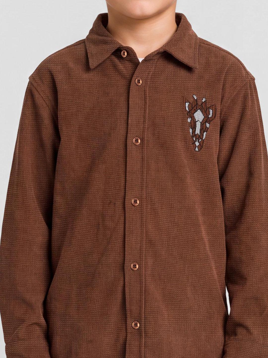 Blue Giraffe Boys Brown Solid Regular Fit Shacket