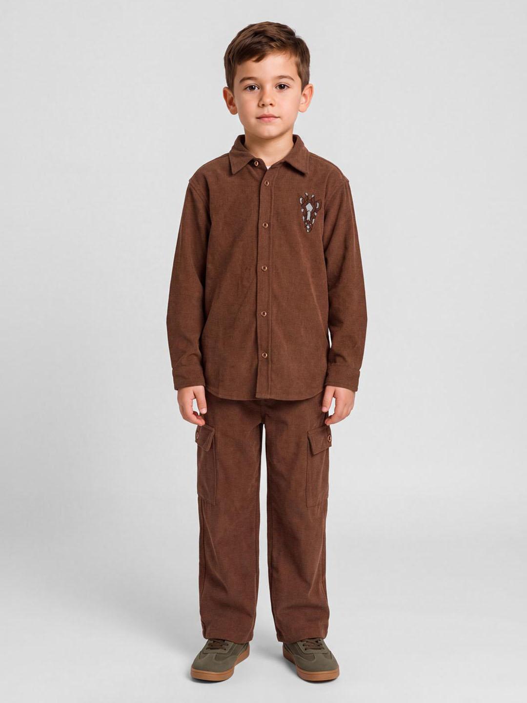 Blue Giraffe Boys Brown Solid Regular Fit Shacket