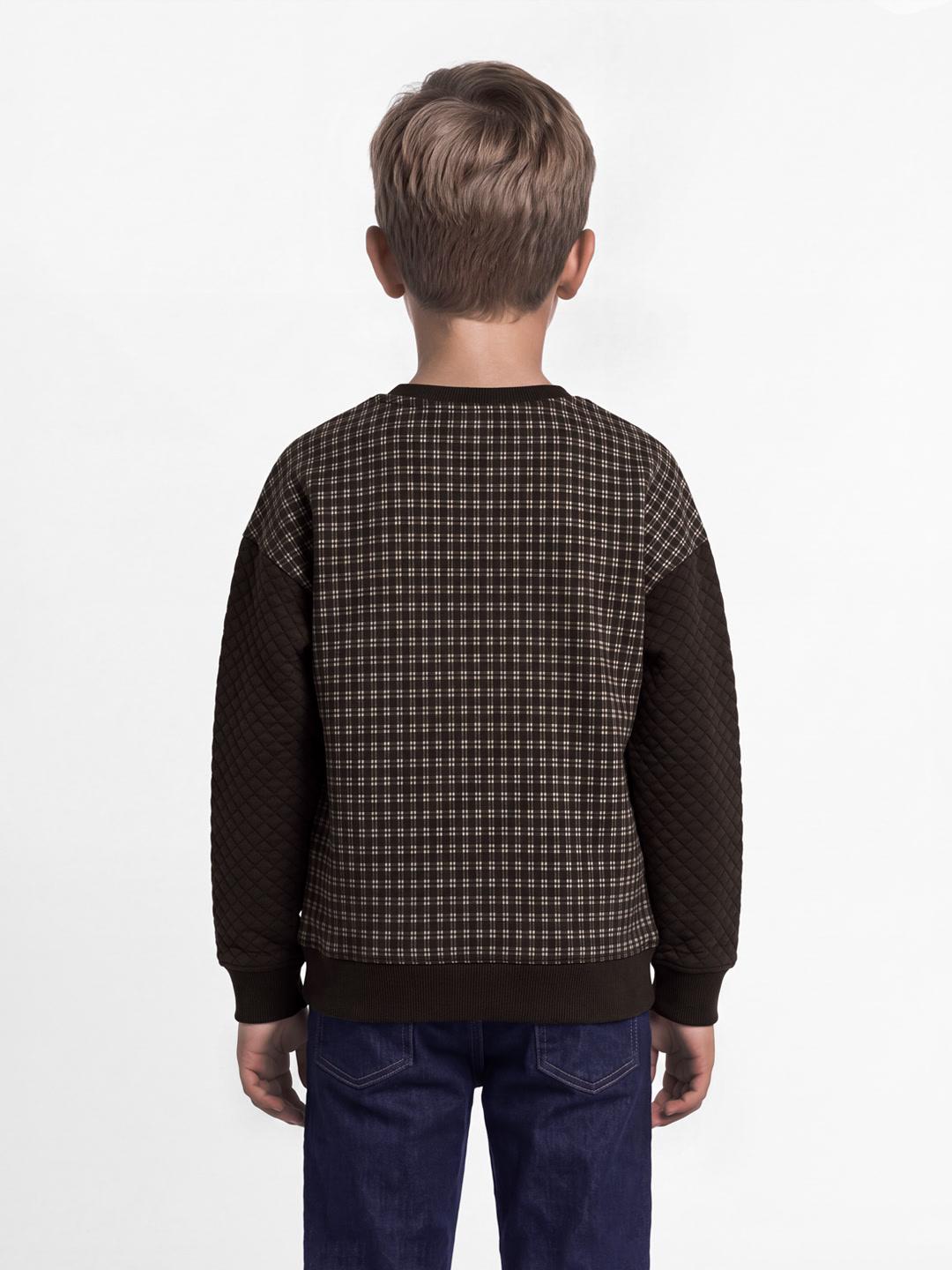 Blue Giraffe Boys Dark Brown Checked Regular Fit Sweatshirt