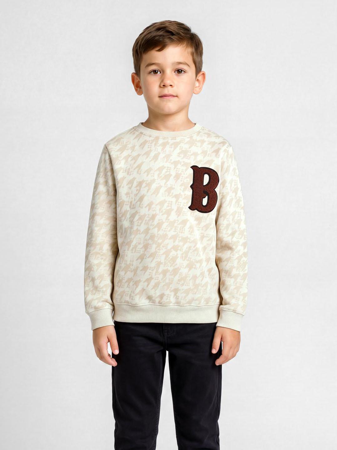 Blue Giraffe Boys Cream Printed Regular Fit Sweatshirt